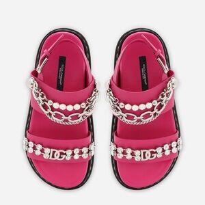 Dolce & Gabbana embellished strap sandals pink pearl crystal